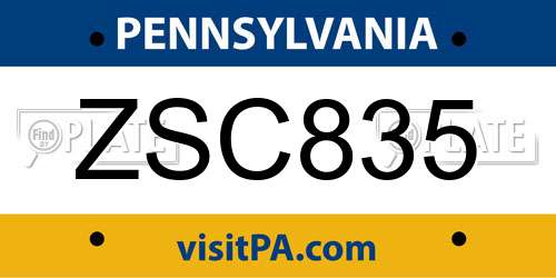 ZSC835 Pennsylvania License Plate