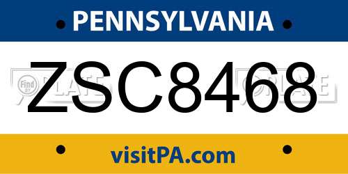 ZSC8468 Pennsylvania License Plate