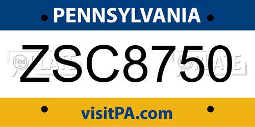 ZSC8750 Pennsylvania License Plate