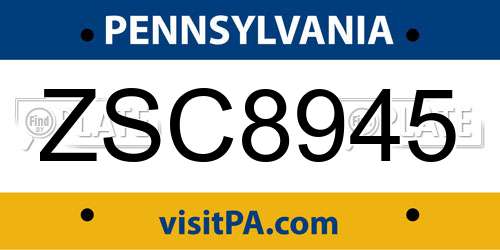 ZSC8945 Pennsylvania License Plate