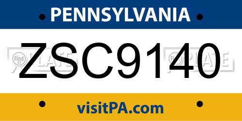 ZSC9140 Pennsylvania License Plate