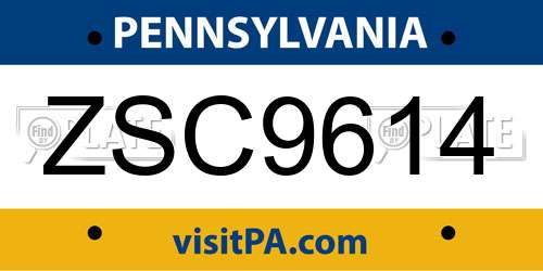 ZSC9614 Pennsylvania License Plate