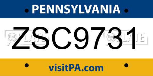ZSC9731 Pennsylvania License Plate