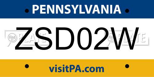 ZSD02W Pennsylvania License Plate