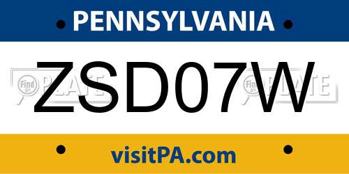 ZSD07W Pennsylvania License Plate