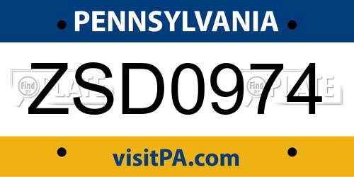 ZSD0974 Pennsylvania License Plate