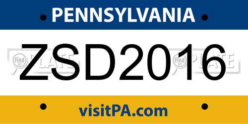 ZSD2016 Pennsylvania License Plate