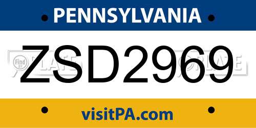 ZSD2969 Pennsylvania License Plate
