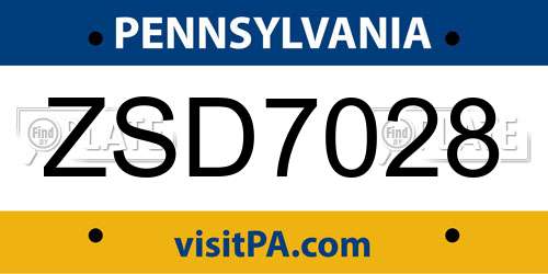 ZSD7028 Pennsylvania License Plate