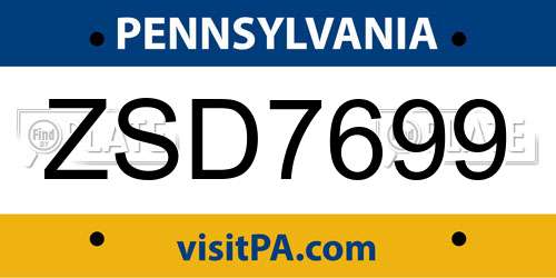 ZSD7699 Pennsylvania License Plate