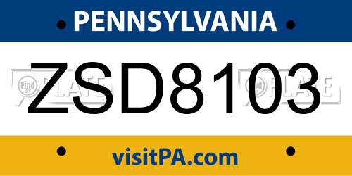 ZSD8103 Pennsylvania License Plate