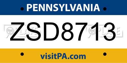 ZSD8713 Pennsylvania License Plate