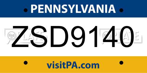 ZSD9140 Pennsylvania License Plate