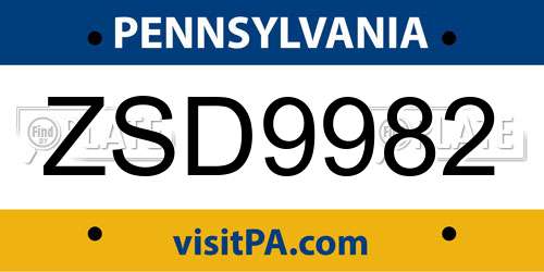 ZSD9982 Pennsylvania License Plate