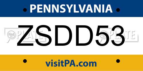 ZSDD53 Pennsylvania License Plate