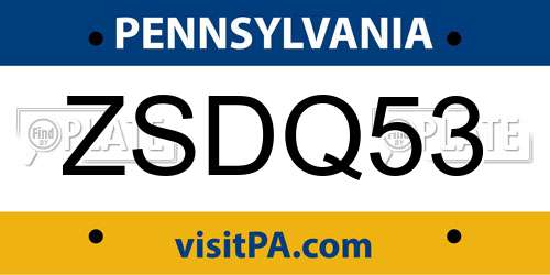 ZSDQ53 Pennsylvania License Plate
