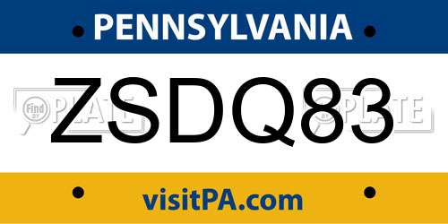 ZSDQ83 Pennsylvania License Plate