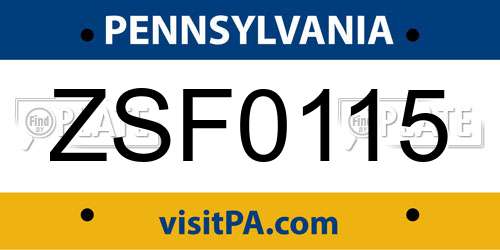 ZSF0115 Pennsylvania License Plate