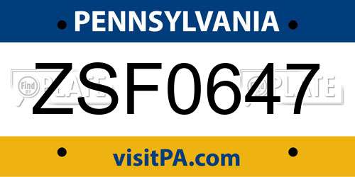 ZSF0647 Pennsylvania License Plate