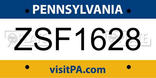 ZSF1628 Pennsylvania License Plate