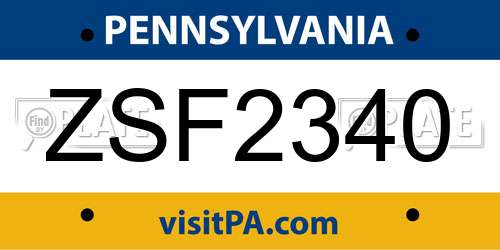ZSF2340 Pennsylvania License Plate