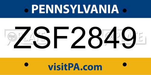 ZSF2849 Pennsylvania License Plate