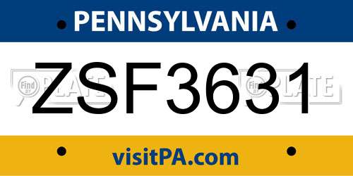 ZSF3631 Pennsylvania License Plate