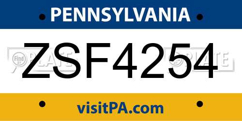 ZSF4254 Pennsylvania License Plate