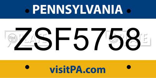 ZSF5758 Pennsylvania License Plate