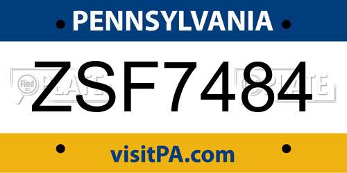 ZSF7484 Pennsylvania License Plate