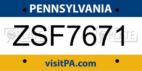 ZSF7671 Pennsylvania License Plate