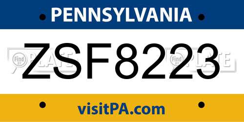 ZSF8223 Pennsylvania License Plate