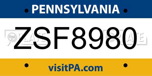 ZSF8980 Pennsylvania License Plate