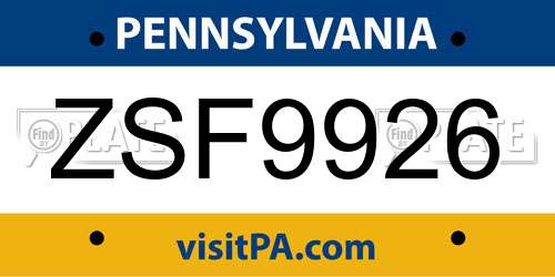 ZSF9926 Pennsylvania License Plate