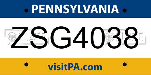 ZSG4038 Pennsylvania License Plate