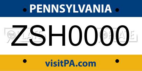 ZSH0000 Pennsylvania License Plate