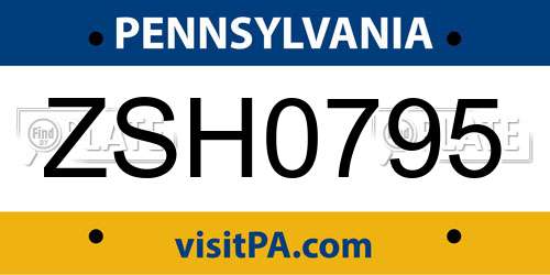 ZSH0795 Pennsylvania License Plate
