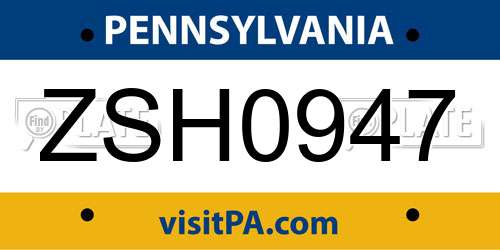 ZSH0947 Pennsylvania License Plate