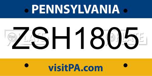 ZSH1805 Pennsylvania License Plate