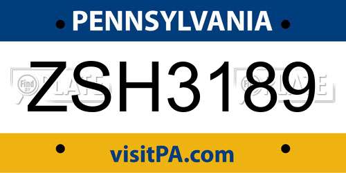 ZSH3189 Pennsylvania License Plate