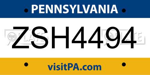 ZSH4494 Pennsylvania License Plate