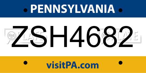 ZSH4682 Pennsylvania License Plate