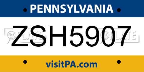 ZSH5907 Pennsylvania License Plate