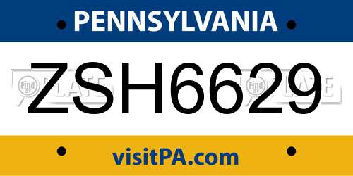 ZSH6629 Pennsylvania License Plate