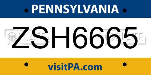 ZSH6665 Pennsylvania License Plate