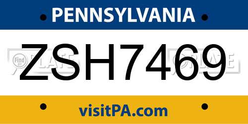 ZSH7469 Pennsylvania License Plate