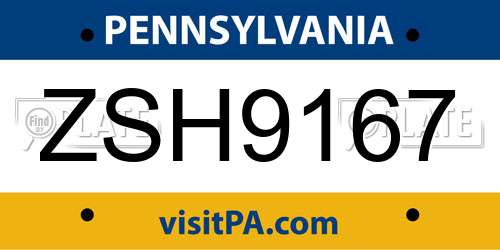 ZSH9167 Pennsylvania License Plate