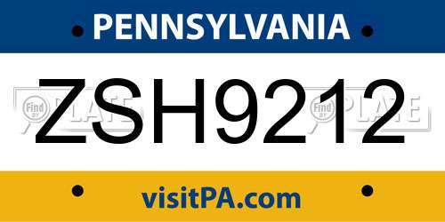 ZSH9212 Pennsylvania License Plate