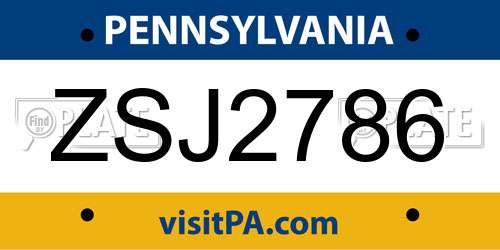 ZSJ2786 Pennsylvania License Plate