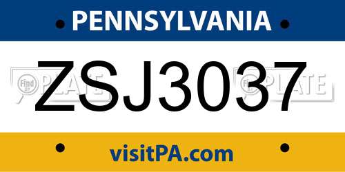 ZSJ3037 Pennsylvania License Plate